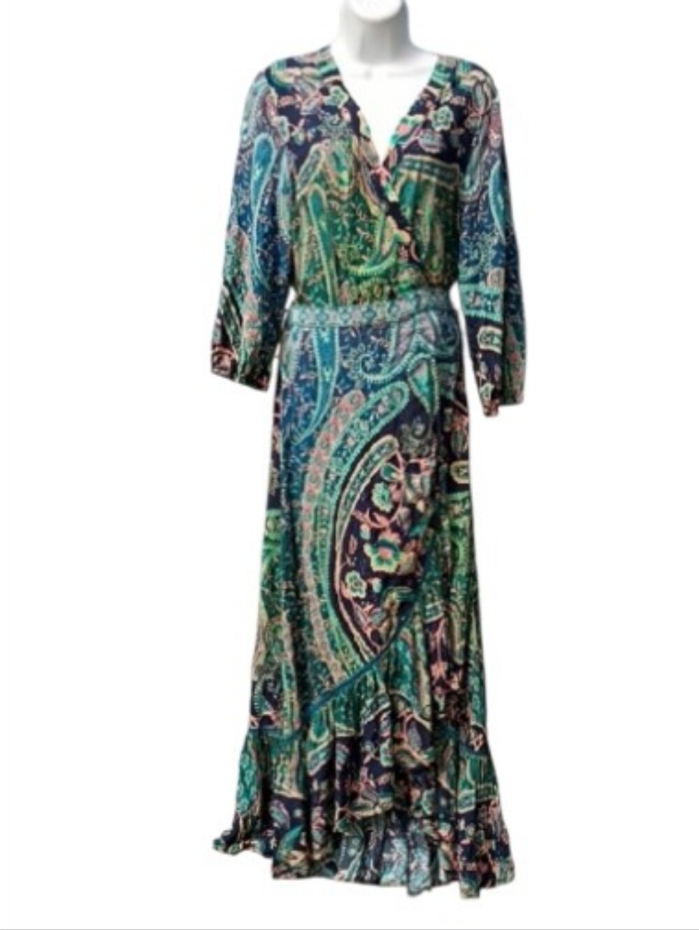 FARM Rio Anthropologie Amorina Ruffle Hem Tropical Floral Maxi Dress Wrap sz L